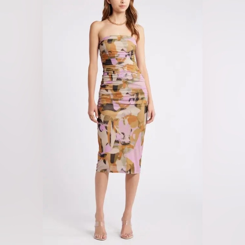 Open Edit print mesh midi tube dress in Multicolor Size Small NWOT